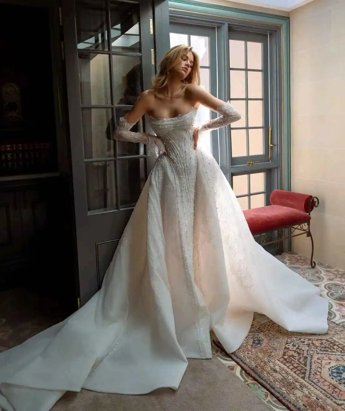 Crystal Mermaid Gown Wedding Dresses Strapless Appliques Evening Prom Dress Special Occasion Gowns Vestido De Noiva Customized Secondary image