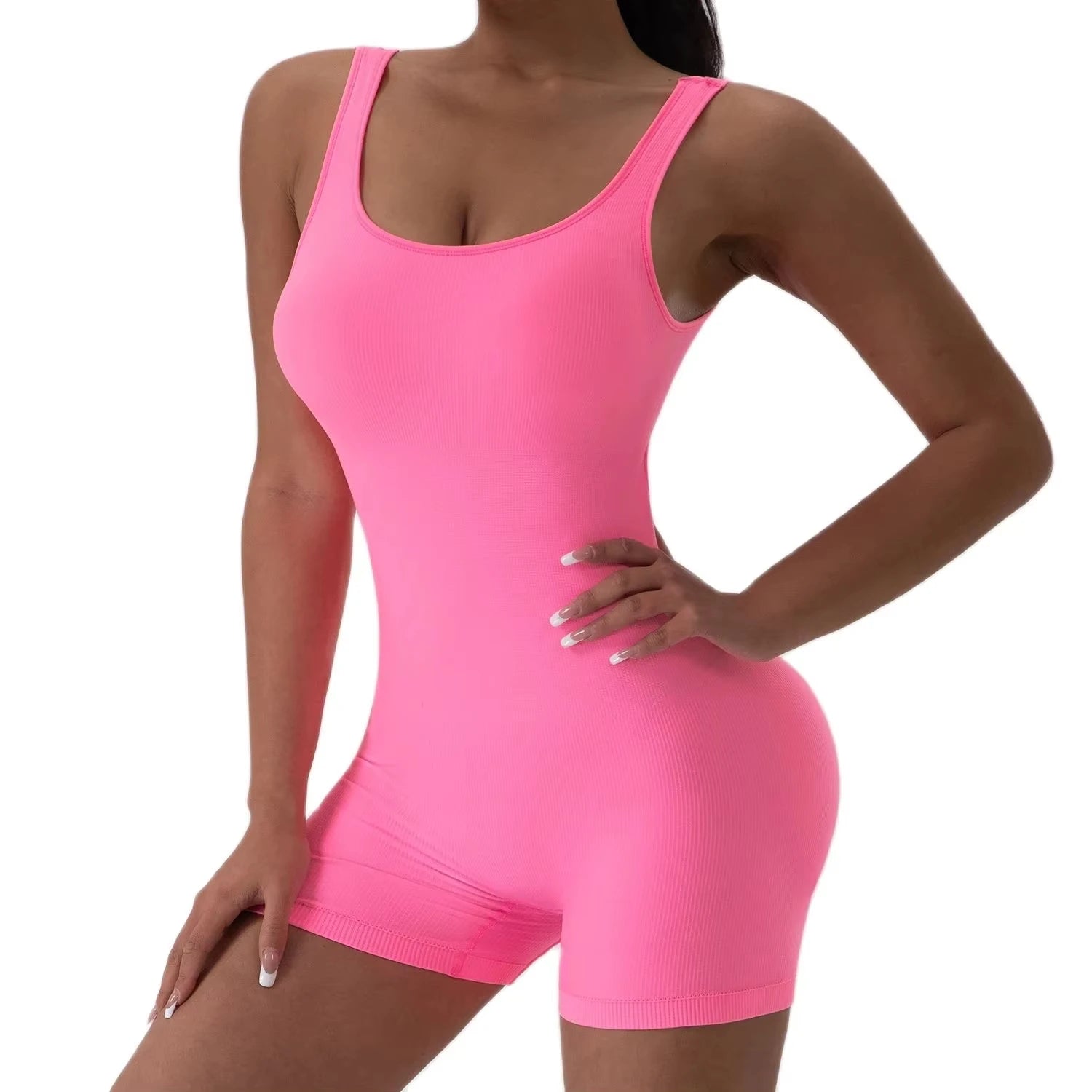 1PCS Backless Yoga Suit U Neck Sleeveless Sports Jumpsuit Solid Colour Threaded Stretch Women Bodysuit Without Bust Pads Secondary image