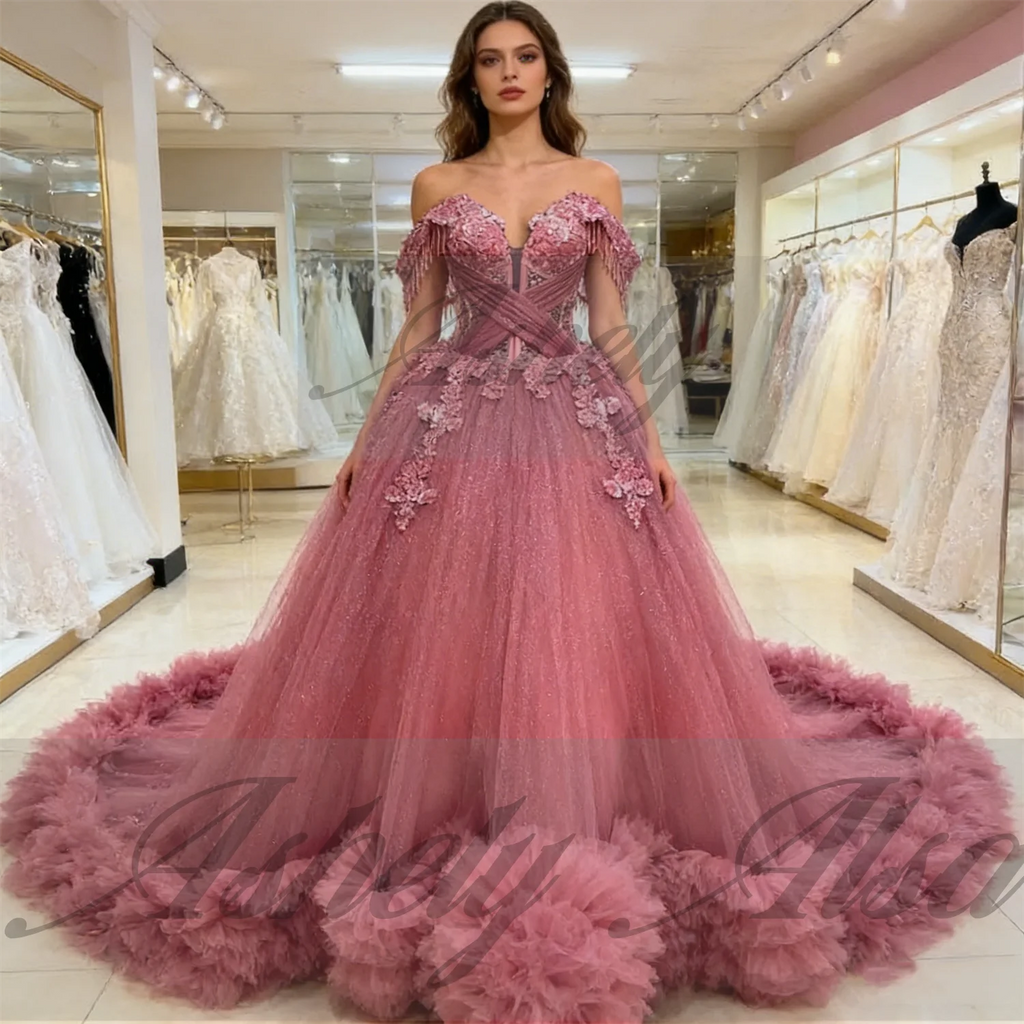 Customized Elegant Pink Quinceanera Dress Ball Gown Beads Applique Corset Pageant Sweet 15 Party Tiered Ruffle Prom Party Dress