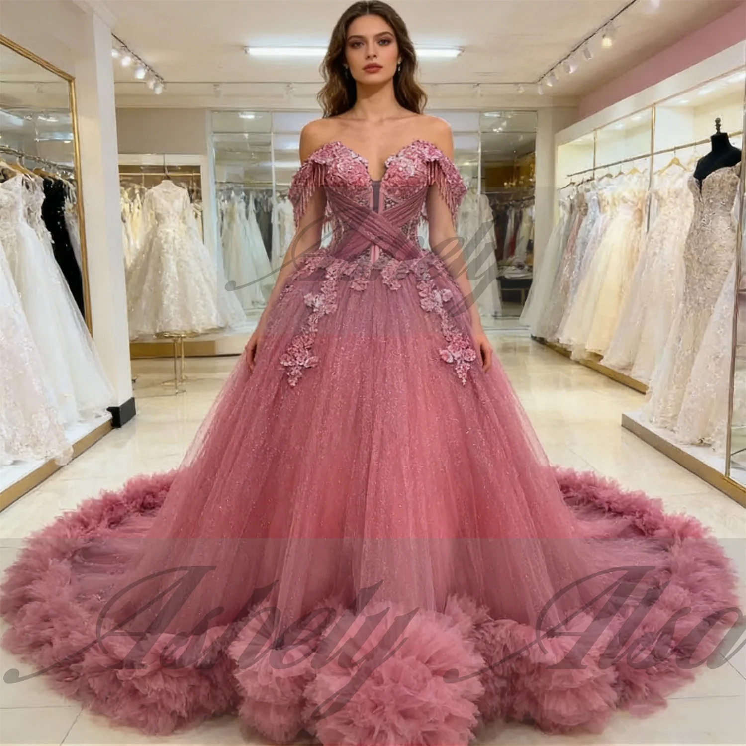 Customized Elegant Pink Quinceanera Dress Ball Gown Beads Applique Corset Pageant Sweet 15 Party Tiered Ruffle Prom Party Dress