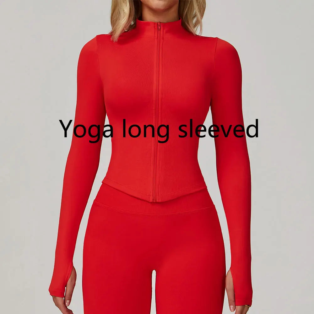 New Women Seamless Zipper Jacket Yoga Long Sleeved Gym Top Yoga Push Up Jacket Fitness Running Workout Sport Coat Women's Shirts