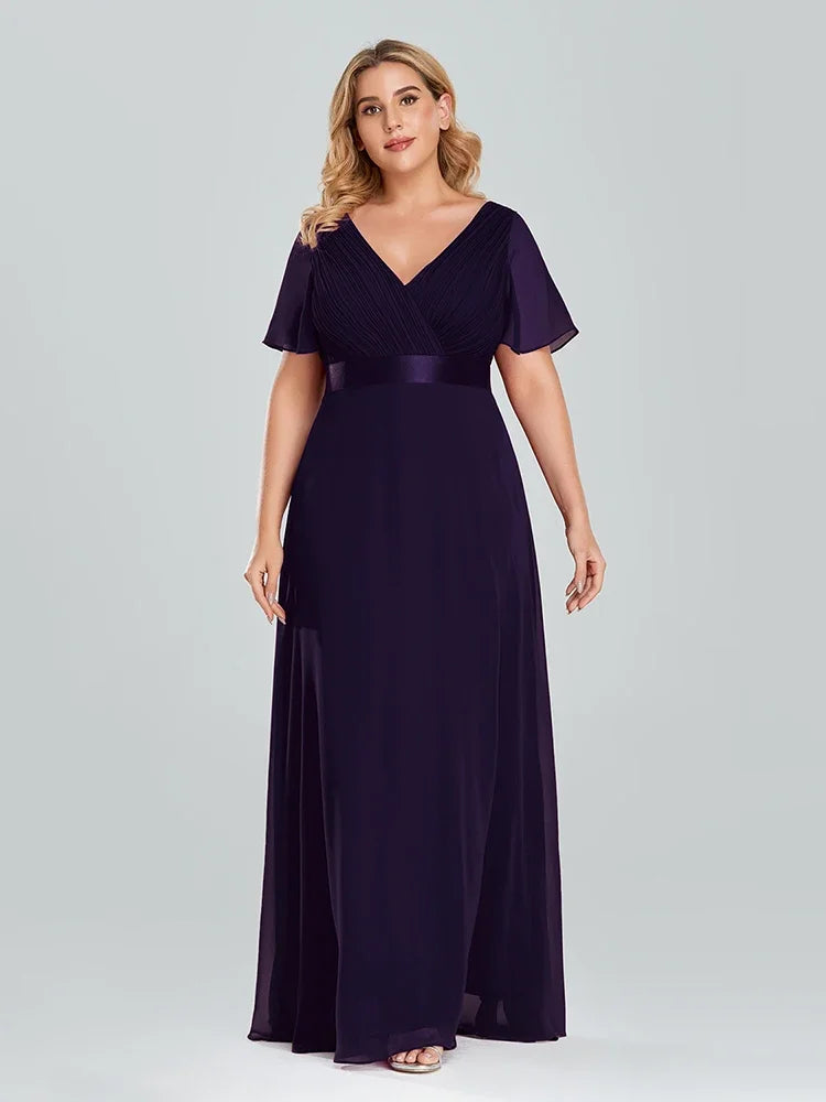 Prom Dresses Plus Size Evening Dresses Long  Elegant A Line V Neck Ruffles Chiffon Formal Wedding Party Dress Robe De Soiree