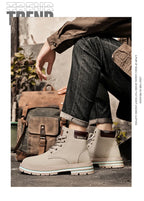 Classic Men High Top Boots High Quality Yellow Leather Boots Fashion Outdoor Sneakers Men Lace Up Non-Slip Ankle Boots for Men