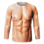 Funny Fake Muscle Graphic T Shirt Men's Long Sleeve T-Shirt New Arrival Sports 3D Printed Tshirt Casual Spring Running Tees Tops
