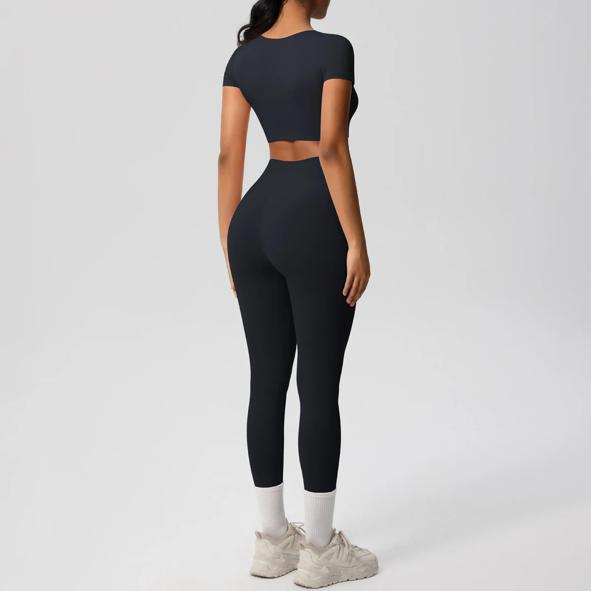 2PCS Woman Gym Sports Yoga Set Knitted Slim Workout Top Short Sleeve Quick Drying Legging Fitness Pants Running Sports Yoga Suit