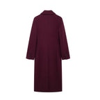 HH Women Fashion Burgundy Woolen Coat Double Breasted Long Sleeve Lapel Blends Jacket Autumn Winter High Street Outerwear