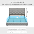 LED Bed Frame with Galaxy Star Projector, Platform Bed with Charging Station, 52" Wingback Storage Headboard, No Box Spring