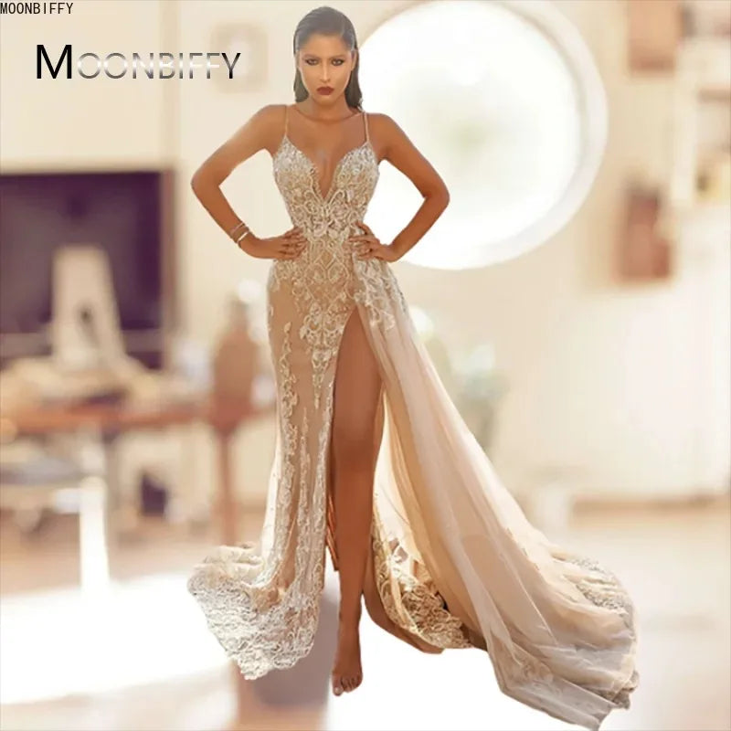 Wedding Party Dress Female Evening Elegant Sexy Deep V Neck Strap Sleeveless Sequined Long Maxi Dresses for Women 2026