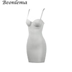 Short Bodycon Dress Backless Skinny Straps Solid Casual Sexy Sleeveless Summer High Waist Club Slim Mini Dresses Ladies Basic