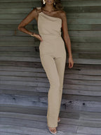 Sexy Backless Sleeveless Jumpsuit Summer Women Elegant Diagonal Collar One Shoulder Playsuits Fashion Solid Slim Ladies Rompers