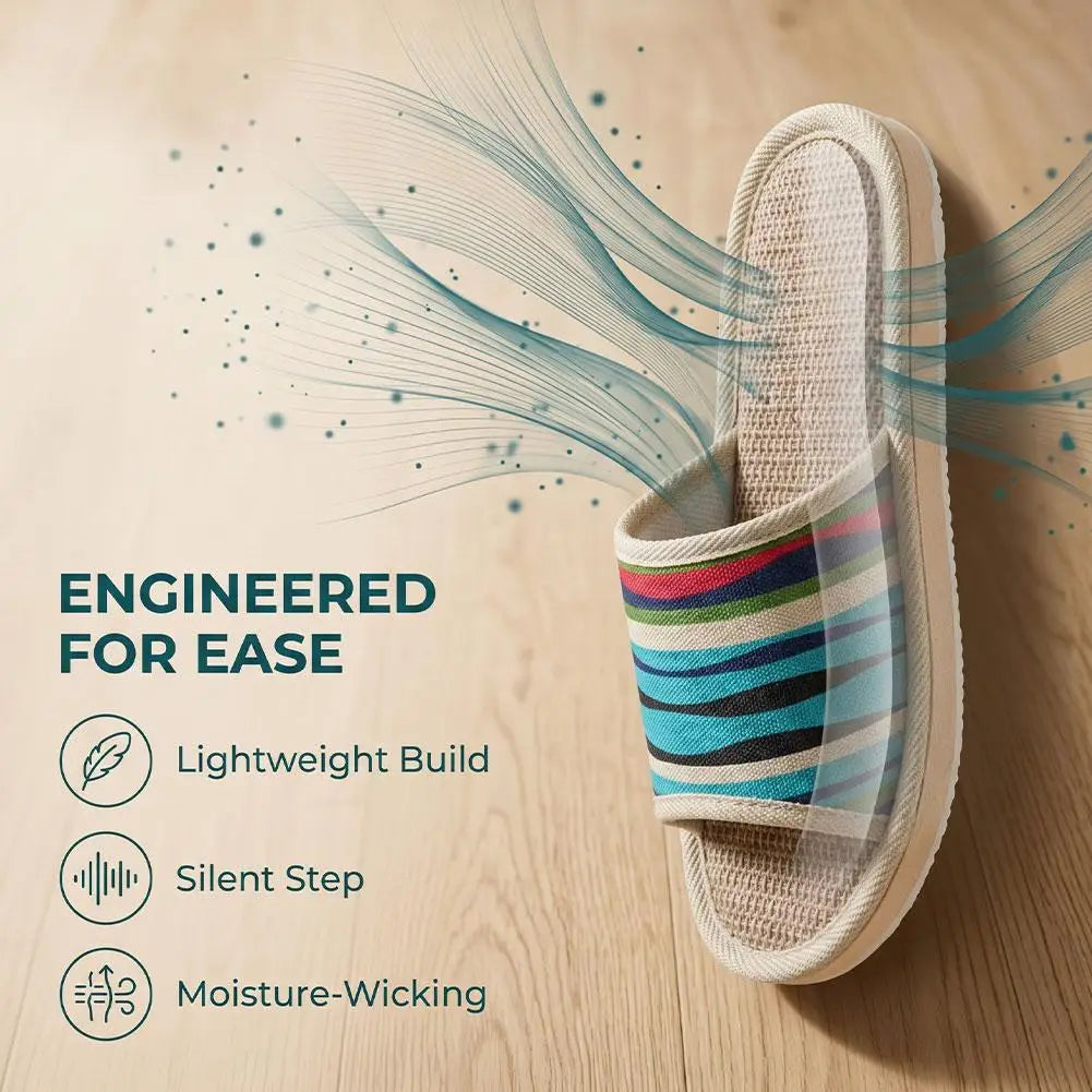 Striped Linen Open Toe Slippers Breathable Indoor House Slippers Anti Slip EVA Sole Lightweight Casual Home Slides For Men Women