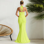 Sexy Deep V-neck Backless Halter Maxi Dresses Women's Sleeveless High Waist Bodycon Pleated Robe 2026 New Evening Party Gown