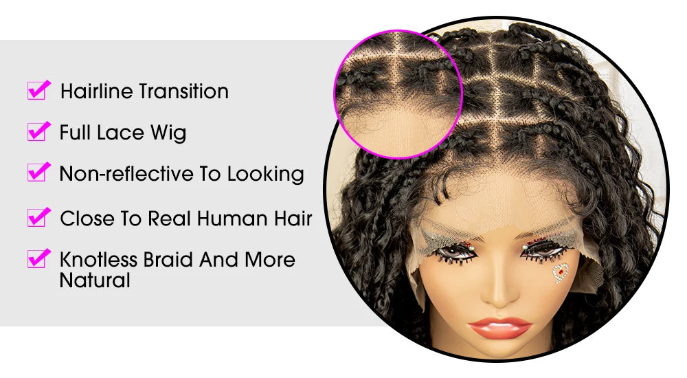 Full Lace Synthetic Box Braided Wigs Boho Braids Wig Black Women 40 Inches Synthetic Wig Afro Bohemian Braiding Hair