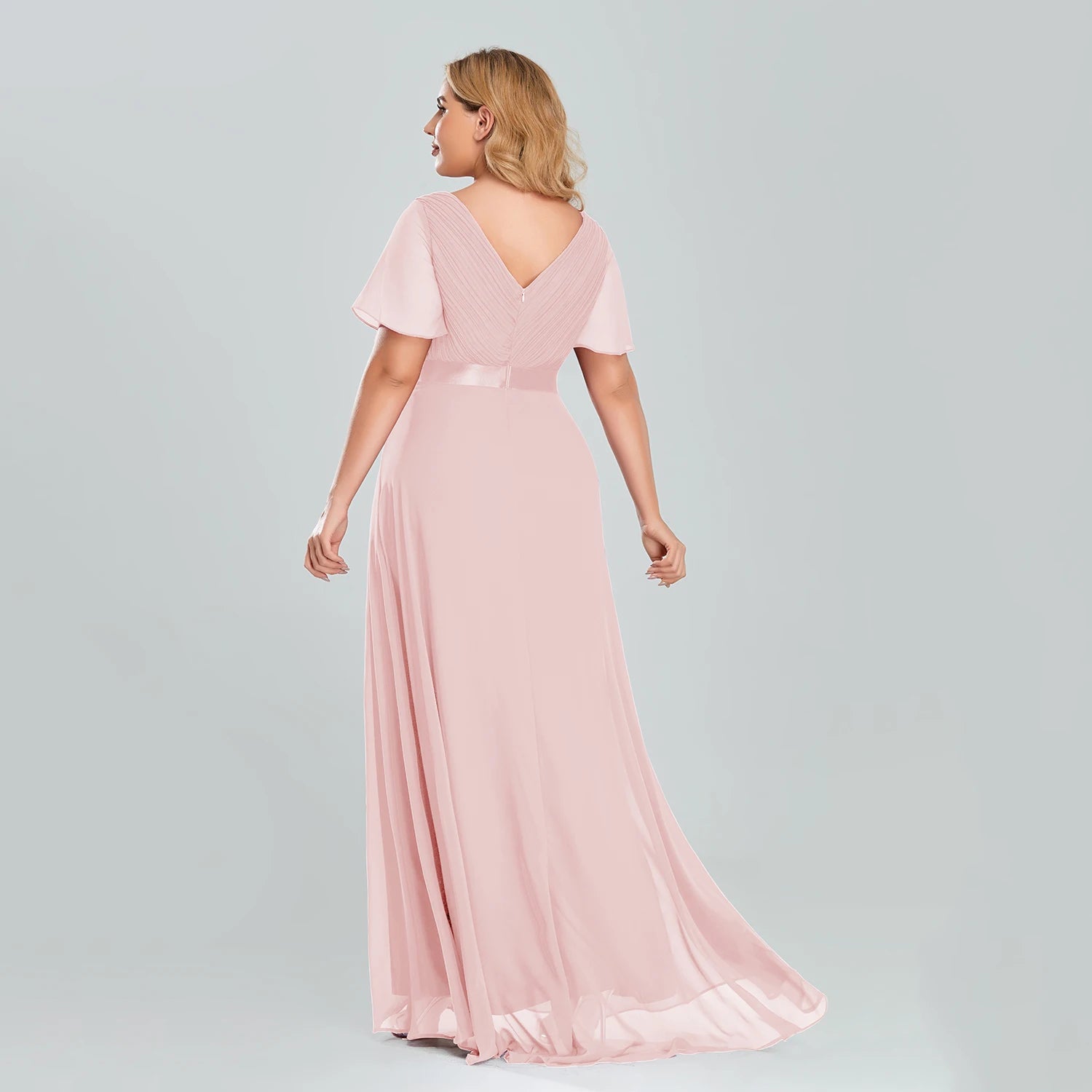 Plus Size Evening Dresses Long XUCTHHC Elegant A Line V Neck Ruffles Chiffon Formal Wedding Party Dress Robe De Soiree 2021 Secondary image