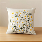 Double Sided Embroidered Daisy Pillow Cover Cute White Yellow Wildflower Print Soft Boho Throw Pillow Case for Spring Home Decor