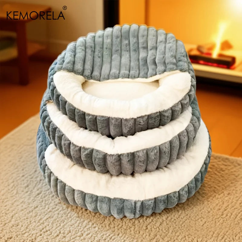 Calming Warm Kitten Bed Round Hooded Cat Cave, Indoor Puppy Sleeping Bed Suitable for Cat Dog Non-Slip Bottom Cat Cushion