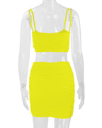 Women's New Sexy Sleeveless Strap Small Tank Top Short Top Fashion Wrinkle Bag Hip Skirt Two Piece Set