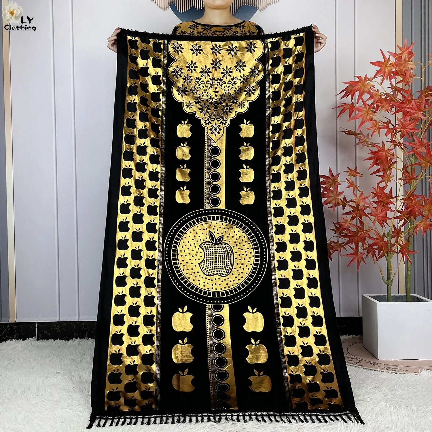 New Summer Short Sleeve Robe Cotton Loose Lady Dress With Big Scarf Gold Stamping Boubou Maxi Islam Women African Abaya Clothing Secondary image