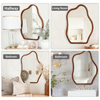 Irregular Wall Mirror Wavy Wooden Framed Modern Bohemian Decorative Mirror for Bathroom Bedroom Living Room Entryway