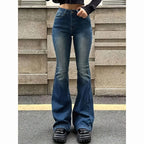 2026 Girls Concise Ins High Waist Flared Jeans Female Stretchy Bootcut Denim Pants Women Solid Color Thin Bell Bottoms Trousers