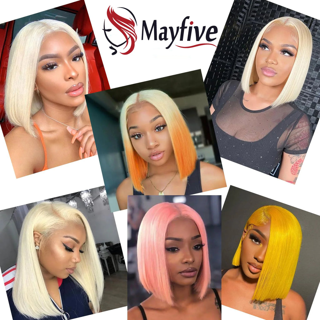 12 14 16 Inch 200 Density Straight Lace Front Human Hair wig Short Transparent 13x4 Bob Lace Frontal Wigs 613 Honey Blonde Remy