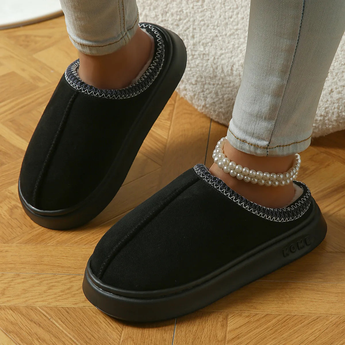 Pantoufles D'hiver Chaudes Pour Femmes, Intérieur En Peluche, Semelle Épaisse Antidérapante, Chaussures De Maison Chaudes Brodée