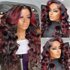 Ombre Red With Blonde Highlights Body Wave 5x5 Glueless Wigs Human Hair Burgundy for Women Pre Plucked 200 Density Colored Wig