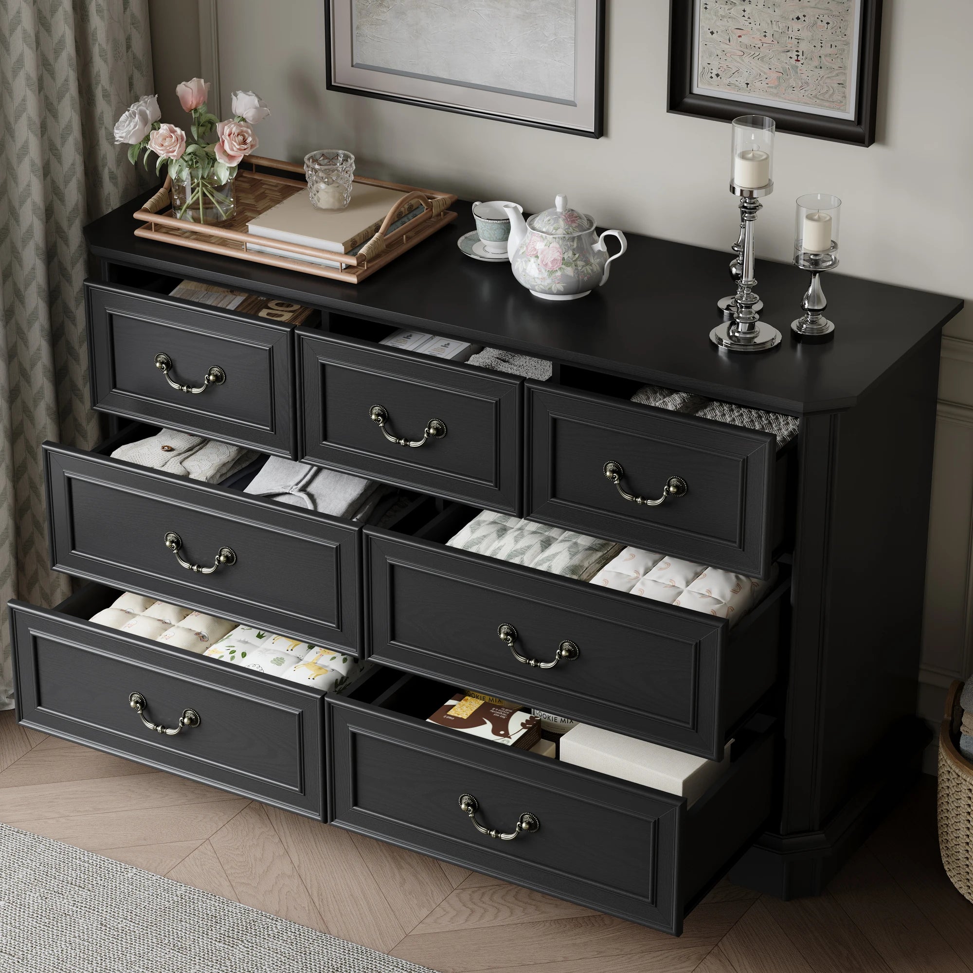 Farmhouse Dresser for Bedroom with 7 Drawer, Wood Vintage Dresser TV Stand for Living Room, Hallway