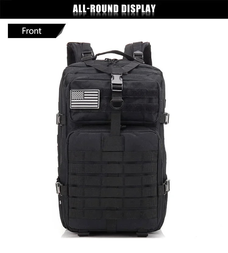 Men 45L Tactical Hiking Backpack Molle Mountaineering Water Resistant Outdoor Camping Trekking Backpacking Bushcraft Travel Rucksack Bug Out Bag Survival Emergency Large Capacity Climbing Cycling Daypack Women Durable Wear Re