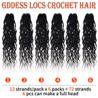 1/6Packs Goddess Locs Crochet Hair for Women,Pre Looped Crochet Braids with Wavy Curly Ends Queen Locs Synthetic Braid Extension