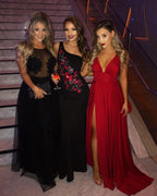 Women Evening Dresses 202 Sister Group Sexy Split V Neck Backless Sleeveless Formal Wedding Party Prom Gowns Bridesmaid Vestido