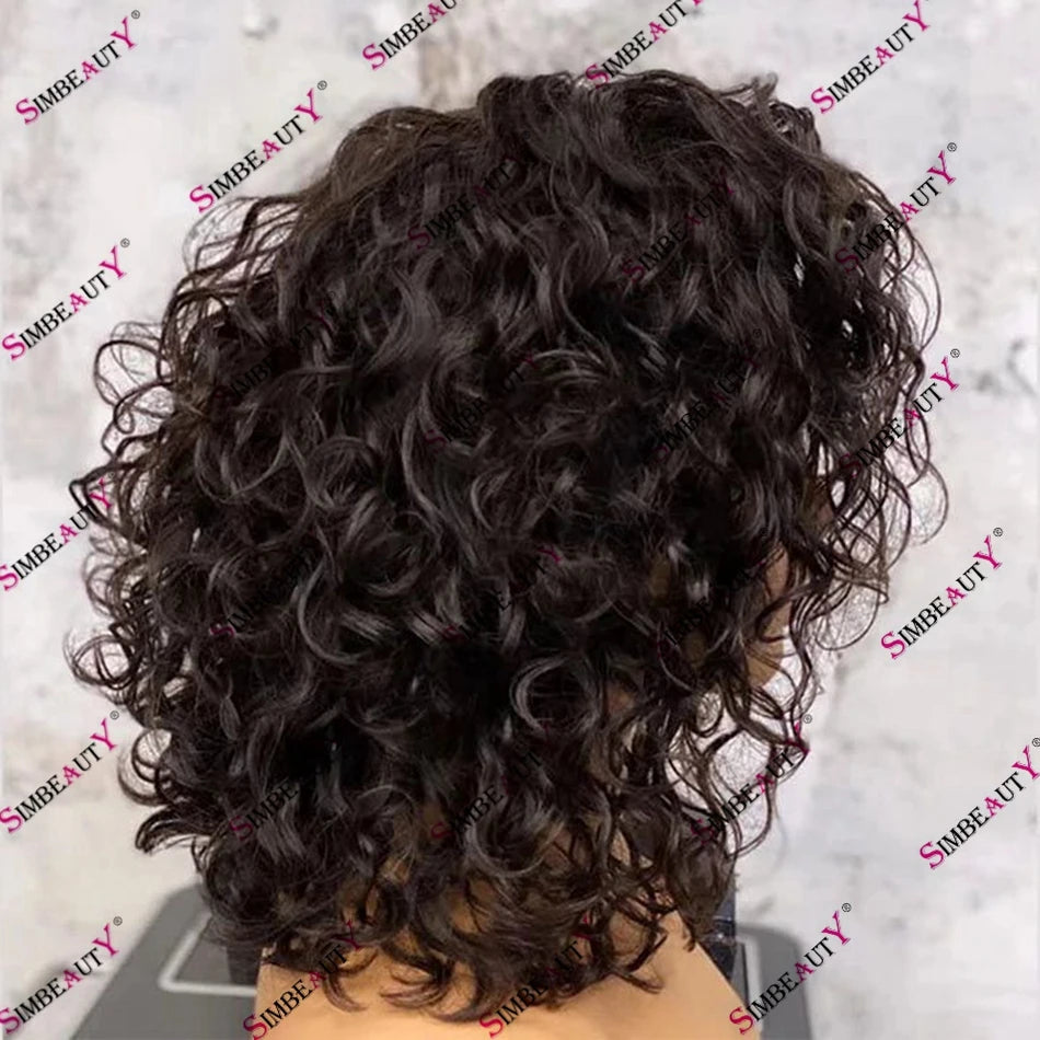 Glueless Lace Front Short Bob Natural Curl 100% Human Hair Wigs for Black Women 150 Density Brazilian Remy Hair 13x6 Lace Wig Secondary image