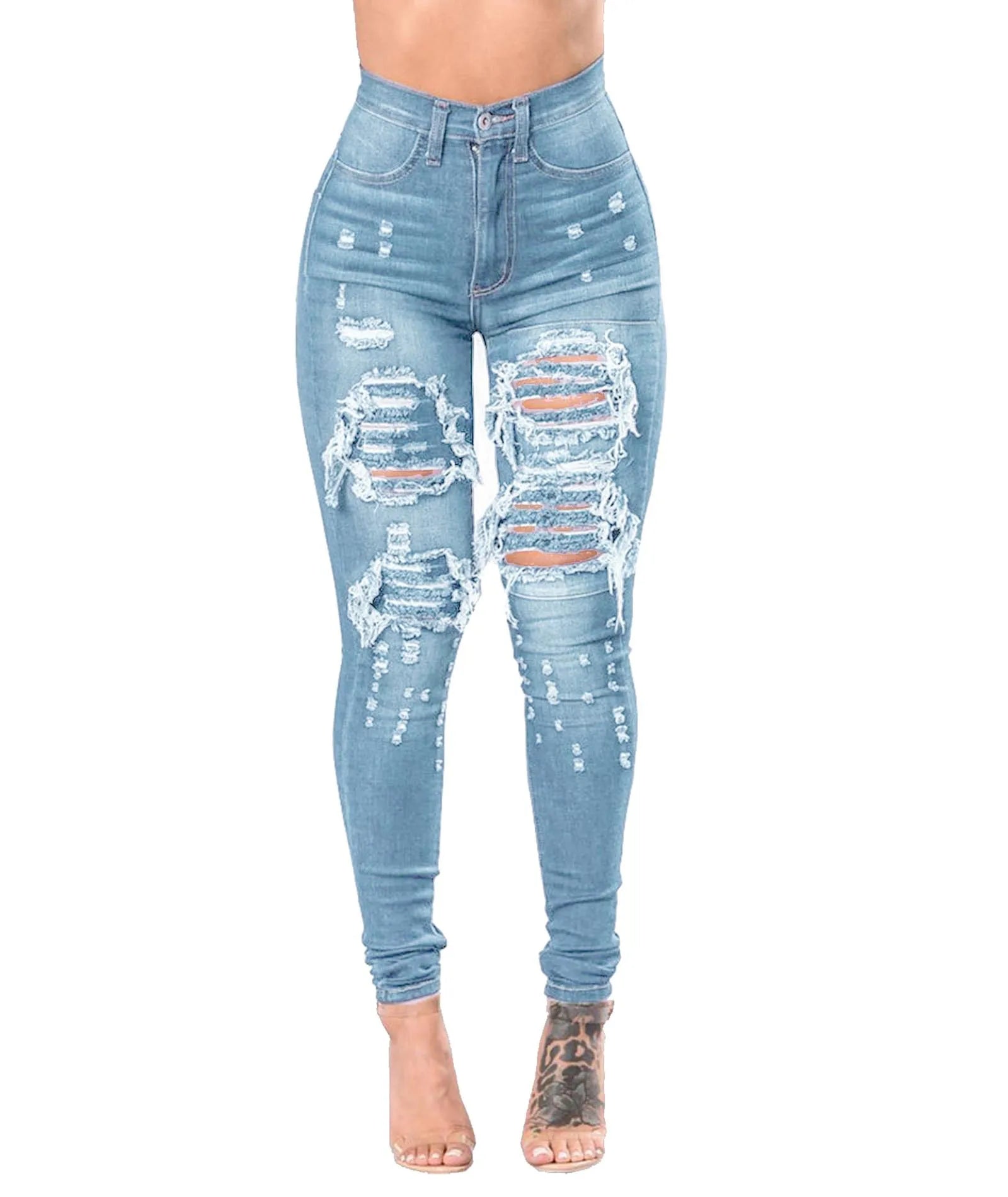 2026 New High Waist Ripped Slim Fit Jeans For Women Fashion High Stretch Skinny Denim Pencil Pants Casual Female Clothing S-3XL