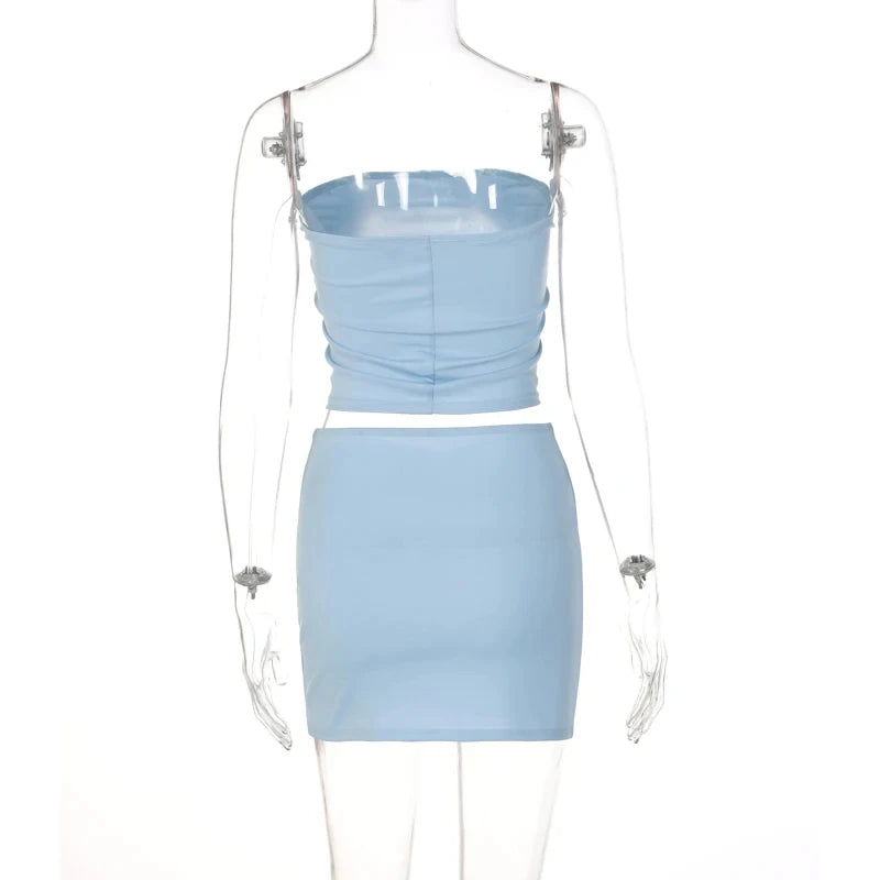 Dulzura Women 2026 Spring Tube Tops Mini Skirts Party Club Two Piece Matching Sets Vacation Outfits Wholesale Items For Business