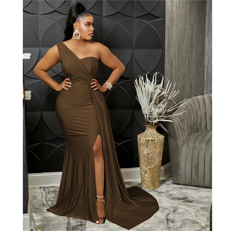 Sexy One Shoulder Elegant Evening Dresses for Women Party Night Mermaid Dress Backless Side Split Bodycon Long Dress Vestidos