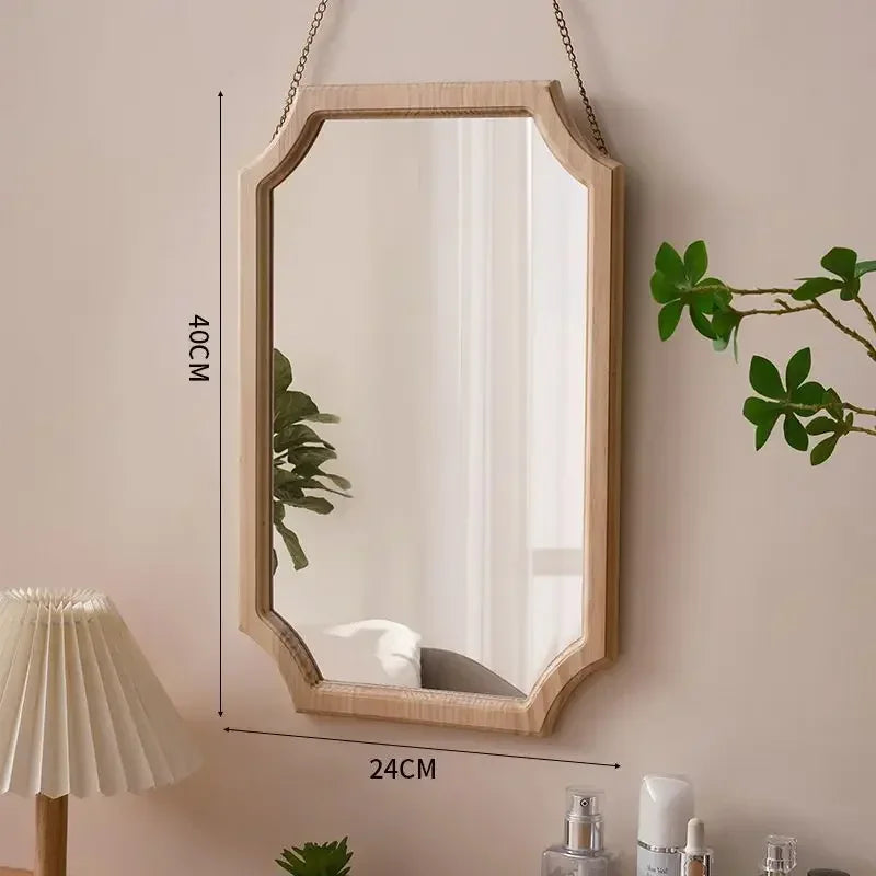 Retro Solid Wood Dressing Mirror Makeup Mirror Wall-mounted Bathroom Toilet Wall-mounted Punch-free Rectangular Bathroom Mirror
