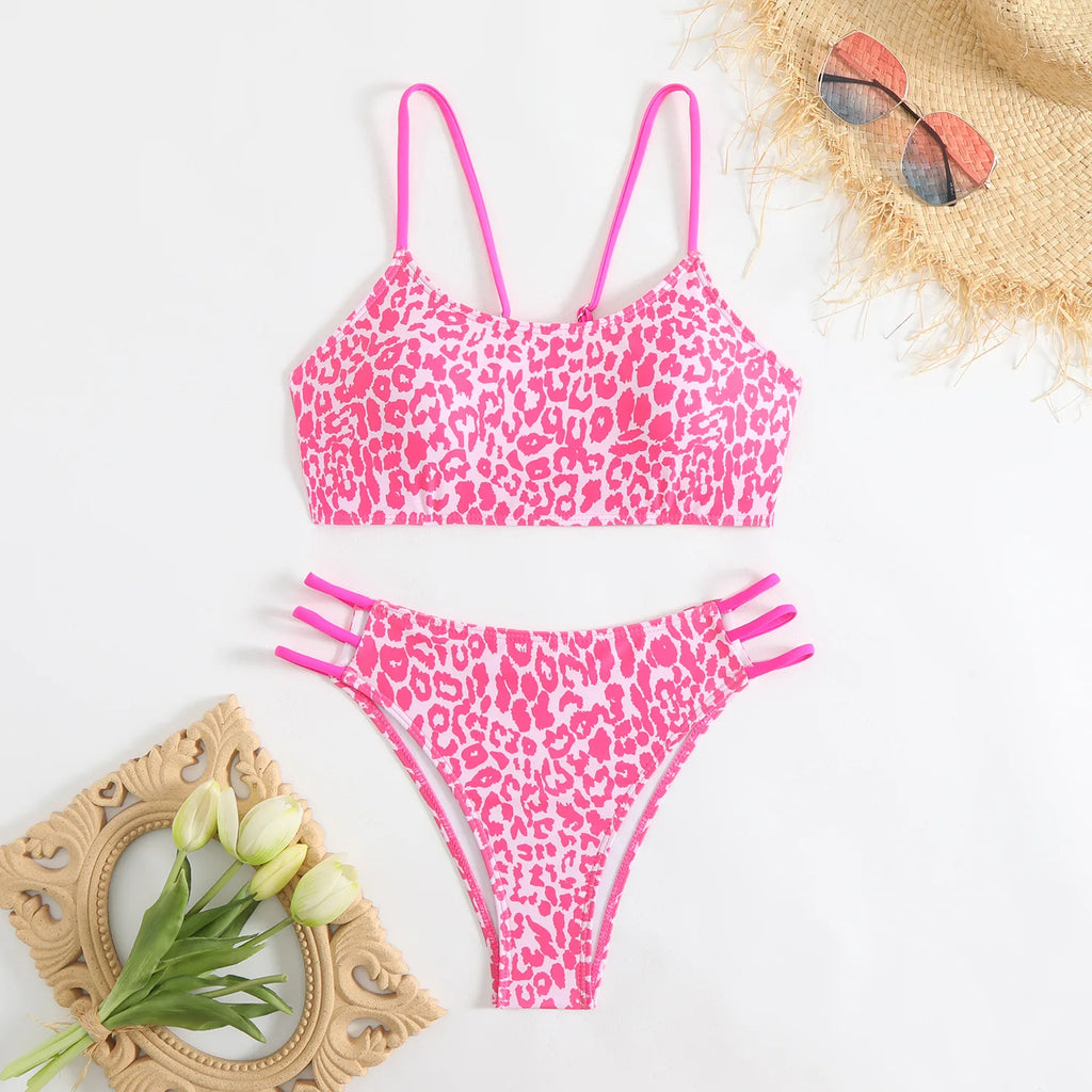 Cikini Solid Texture Split Bikini Set With Underwire, Summer Beach Swimwear Bathing Suit For Women