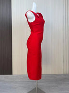 2026 Sexy Off The Shoulder Flower Patchwork Bandage Dress Women Red Florals Bodycon Midi Dresses Evening Party Gowns