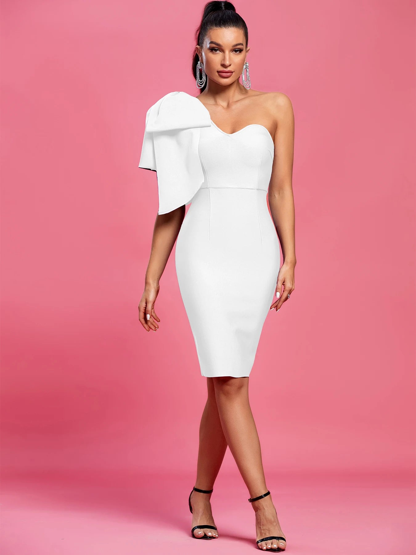 Evening Bandage Dress White Elegant Party Dresses for Women Ruffle Sexy One Shoulder Birthday Club Outfit 2026 Summer New