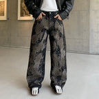 Pants Denim Men Jeans Wide Leg Long Pant Vintage Loose Hot Drilling High Waist Straight Trousers Y2k Streetwear Lace Up Spring