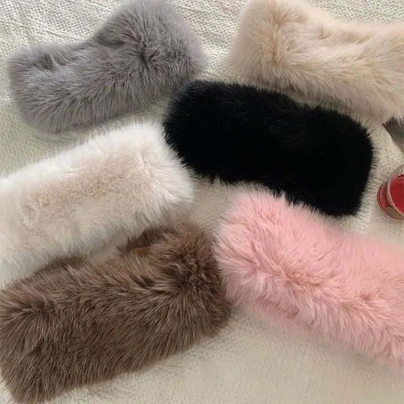 Winter Lmitation Fur Thickened Fluffy Headband Plush Solid Color Headwear Outdoor Windproof Ear Warmer Head Cover Ski Cap Secondary image