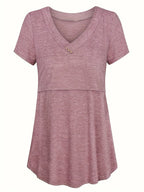 Casual Womens Maternity T-Shirt Top Summer Soild Color Short Sleeve  Tee Shirt Crew Neck Basic Nursing Tops Comfort Tee