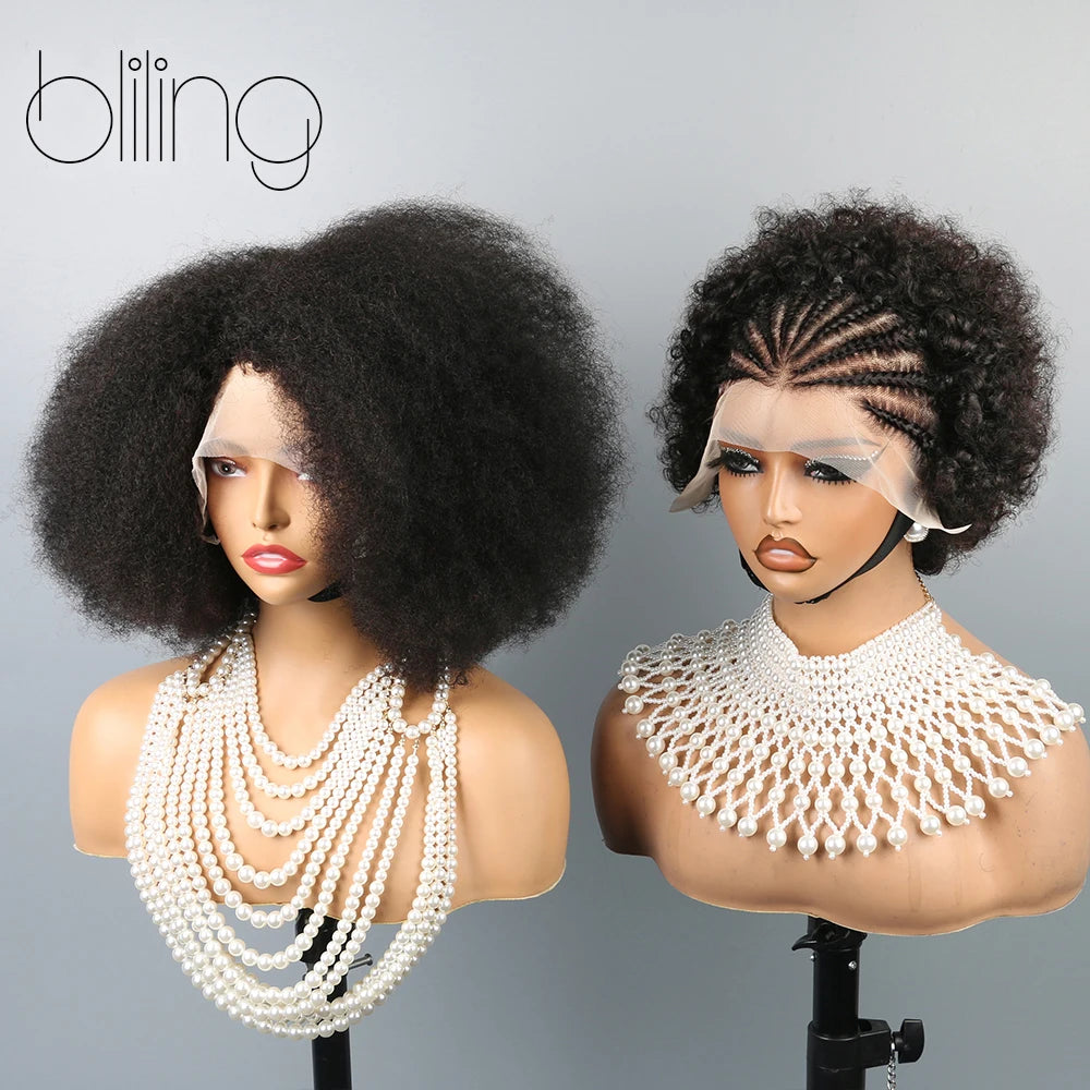 Afro Kinkycurly Wig Human Hair, 13x4 Lace Front Glueless Bob Wigs, 180 Density Pre Plucked Transparent Lace Frontal Wig Secondary image
