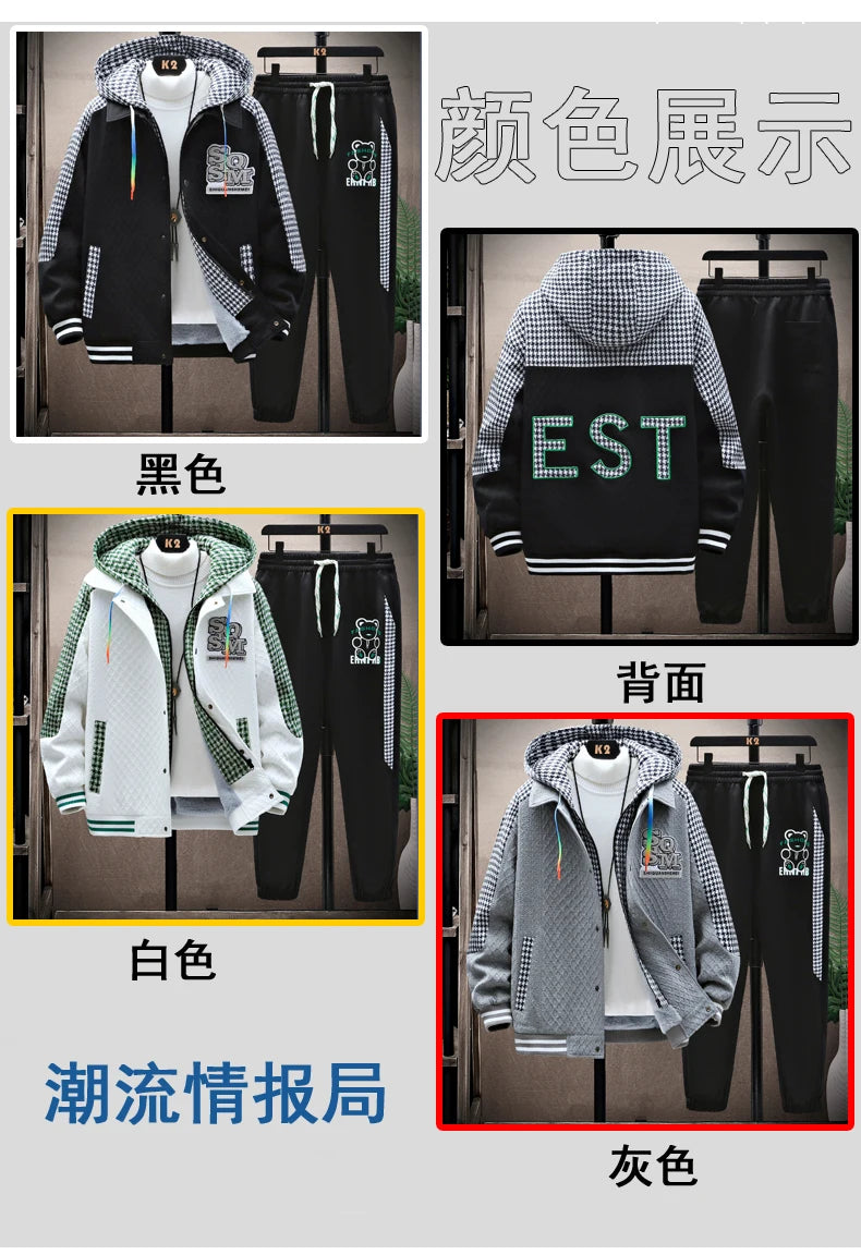 Winter Men's Sets Tracksuit Men Wool Hooded Sweatshirt Thicken Warm Sportswear Male Casual Suit Two Piece Sets