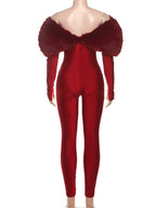 Kliou Furry Patchwork Slash Neck Jumpsuits Woman Autumn Trend Sexy Hollow Navel Exposed Skinny Peach Hip Hottie Fashion Clubwear