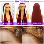 99J/613 Colored Highlight 13x4 Hd Transparent Straight  Lace Front Wigs Omber Blonde With Burgundy Red Human Hair Wigs Brazilian