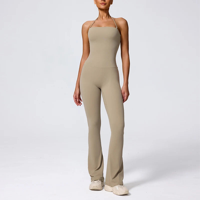 Ctenkevet New Women Sleeveless Hang Neck Jumpsuit Backless Flared Activewear Female Yoga Clothes Sport Outfit For Woman Overalls Secondary image