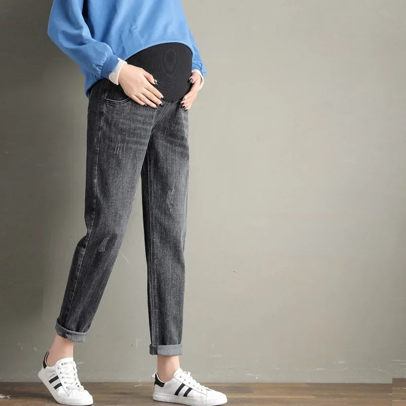 Pregnancy Abdominal Pants Boyfriend Jeans Maternity Pants For Pregnant Women Clothes High Waist Trousers Loose Denim Jeans Main image