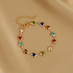 Elegant Red Crystal Zircon Metal Chain Bracelets for Women Colorful Heart Bracelets Party Wedding Girl Wrist Jewelry Gift