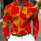 2025 Fashion Men's Stripe Gradient Long Sleeve Polo Shirt Breathable Casual Tops Slim Fit Quick Drying Classic Collar Polo Shirt